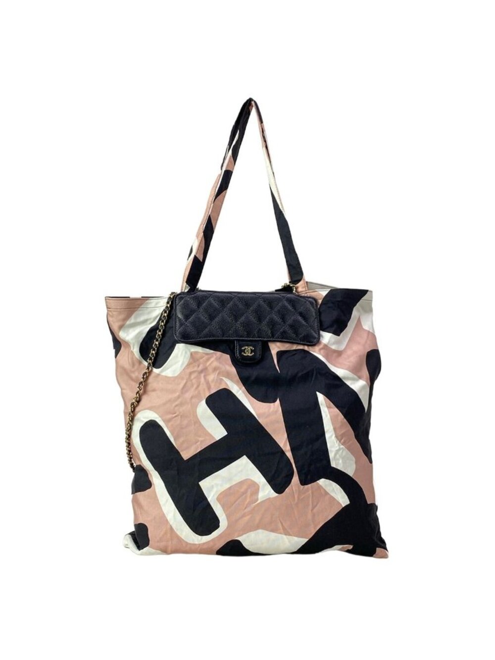 Chanel Shoulder Bag Quilted Black Light Pink White Gold Chain Foldable 2-Way